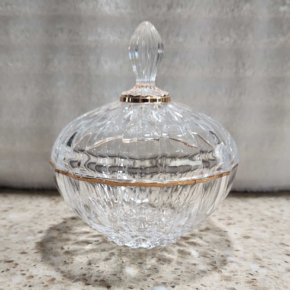 Vintage Edition Elegant Glass Candy Dish with Gold Accents